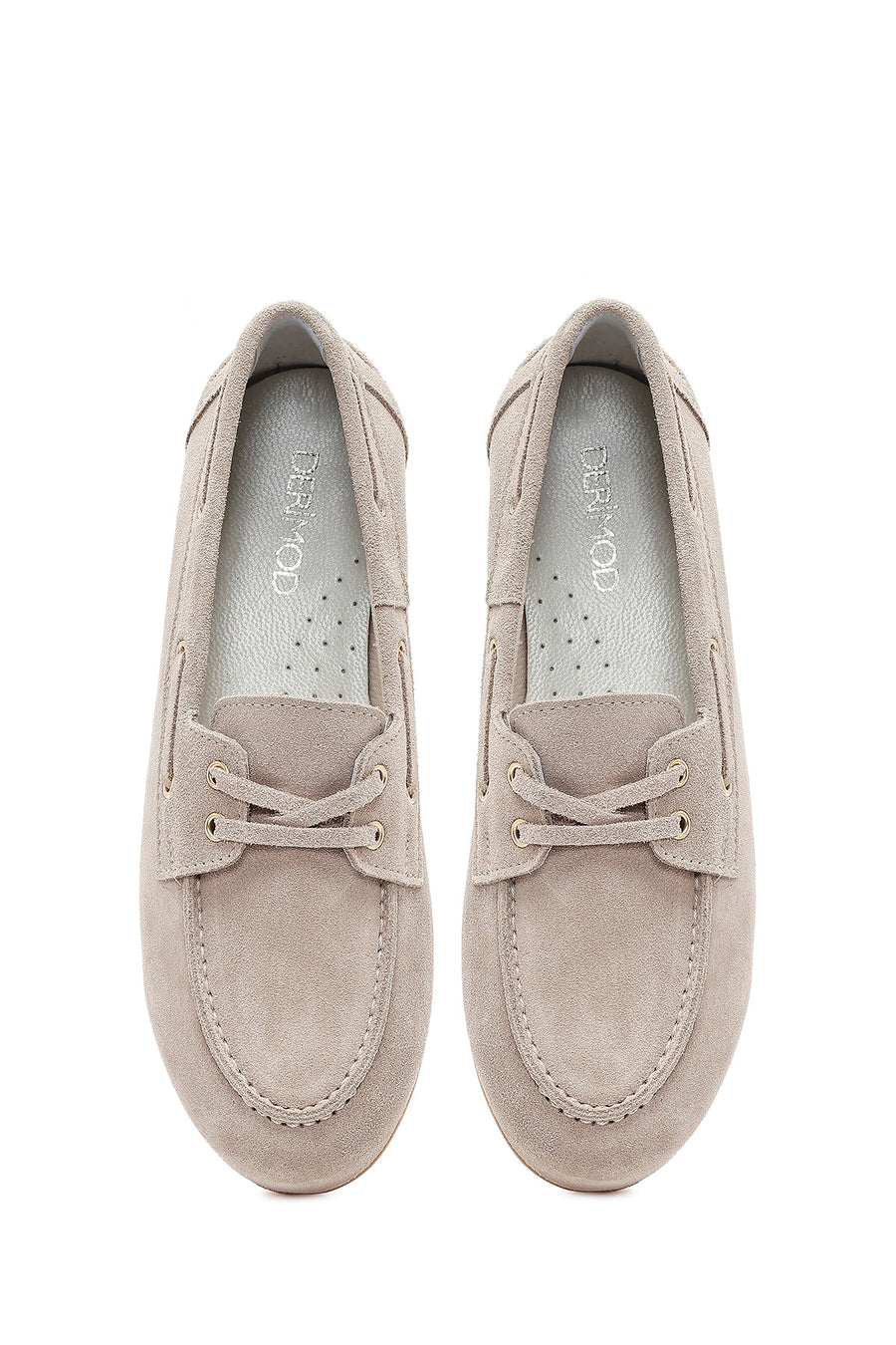 Women's Beige Lace-up Suede Leather Shoes