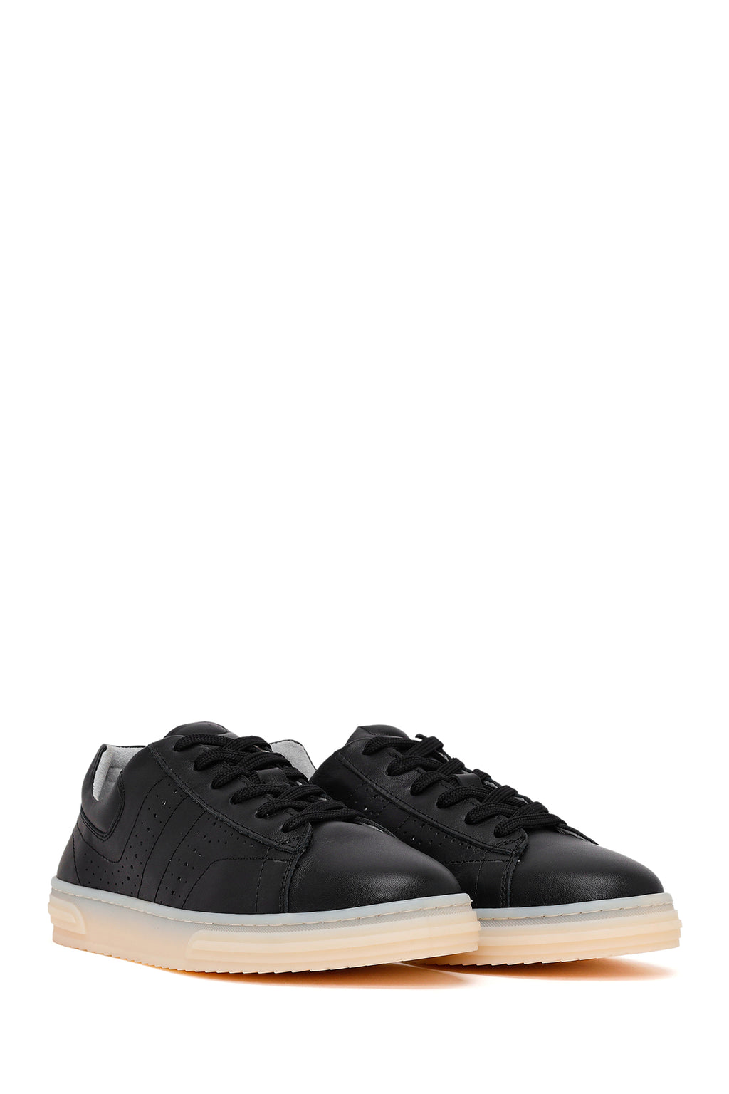 Kadın Siyah Bağcıklı Deri Sneaker