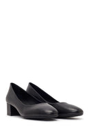 Women's Black Short Thick-Heeled Leather Shoes | Derimod