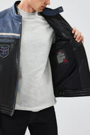 Takeoff Men's Blue Slim-Fit Leather Jacket | Derimod