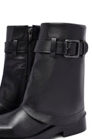 Women's Black Buckled Biker Leather Boot | Derimod