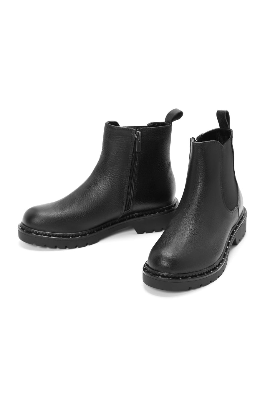 Women's Black Zippered Leather Chelsea Boots