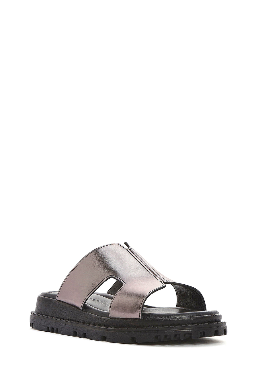 
Women's Anthracite Thick Sole Metallic Leather Slippers
