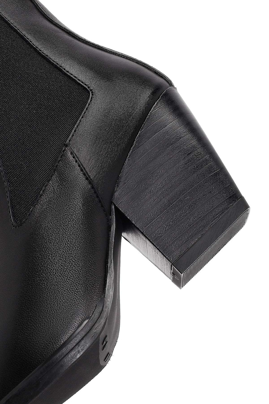 Women's Black Thick Heeled Leather Chelsea Boot