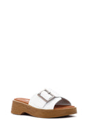 Women's White Buckle Leather Slippers | Derimod