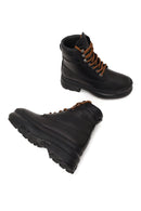 Harley Davidson Woman Black Kitrich Lace-Up Thick-Soled Leather Combat Boots | Derimod