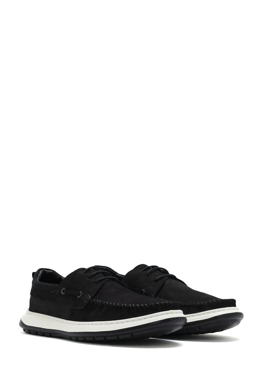 Men's Black Lace-Up Nubuck Leather Casual Shoes