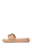 Women's Beige Leather Thick Soled Slippers | Derimod