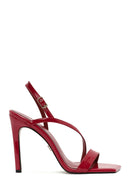 Women's Red Ankle Buckle High Thin Heel Patent Leather Sandals | Derimod