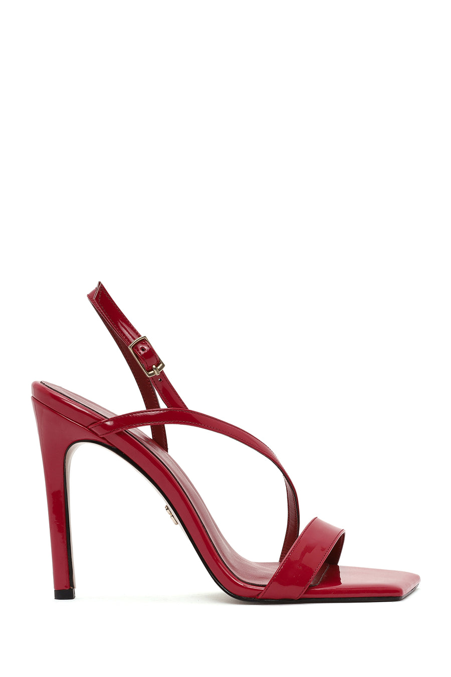 Women's Red Ankle Buckle High Thin Heel Patent Leather Sandals 25SFE391216 | Derimod