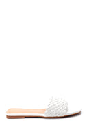 Women's White Braided Casual Flat Slippers | Derimod