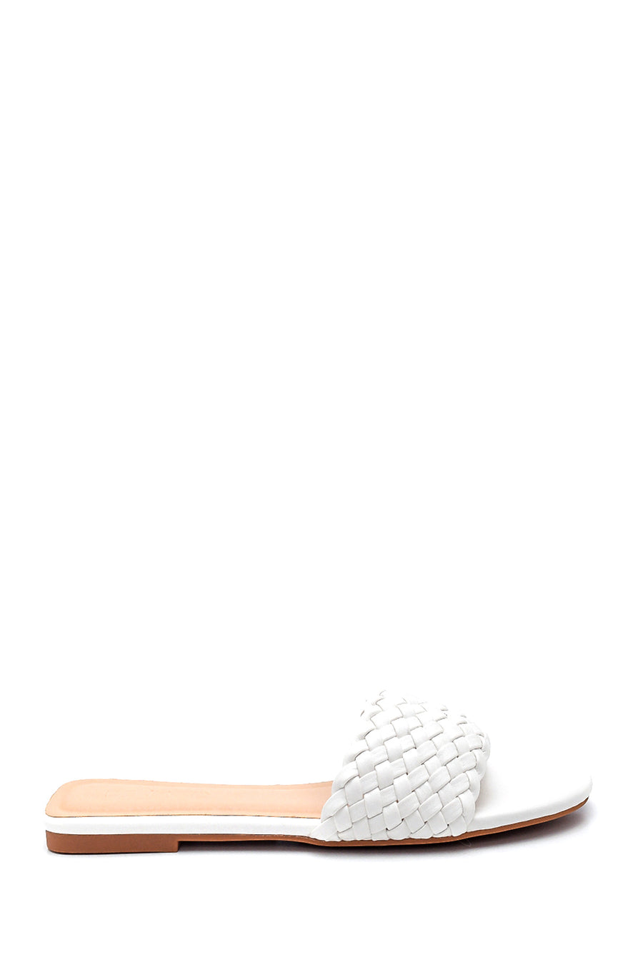 Women's White Braided Casual Flat Slippers 21SFE491329 | Derimod