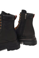 Harley Davidson Woman Black Lensors Zip Closure Thick-Soled Leather Combat Boots | Derimod