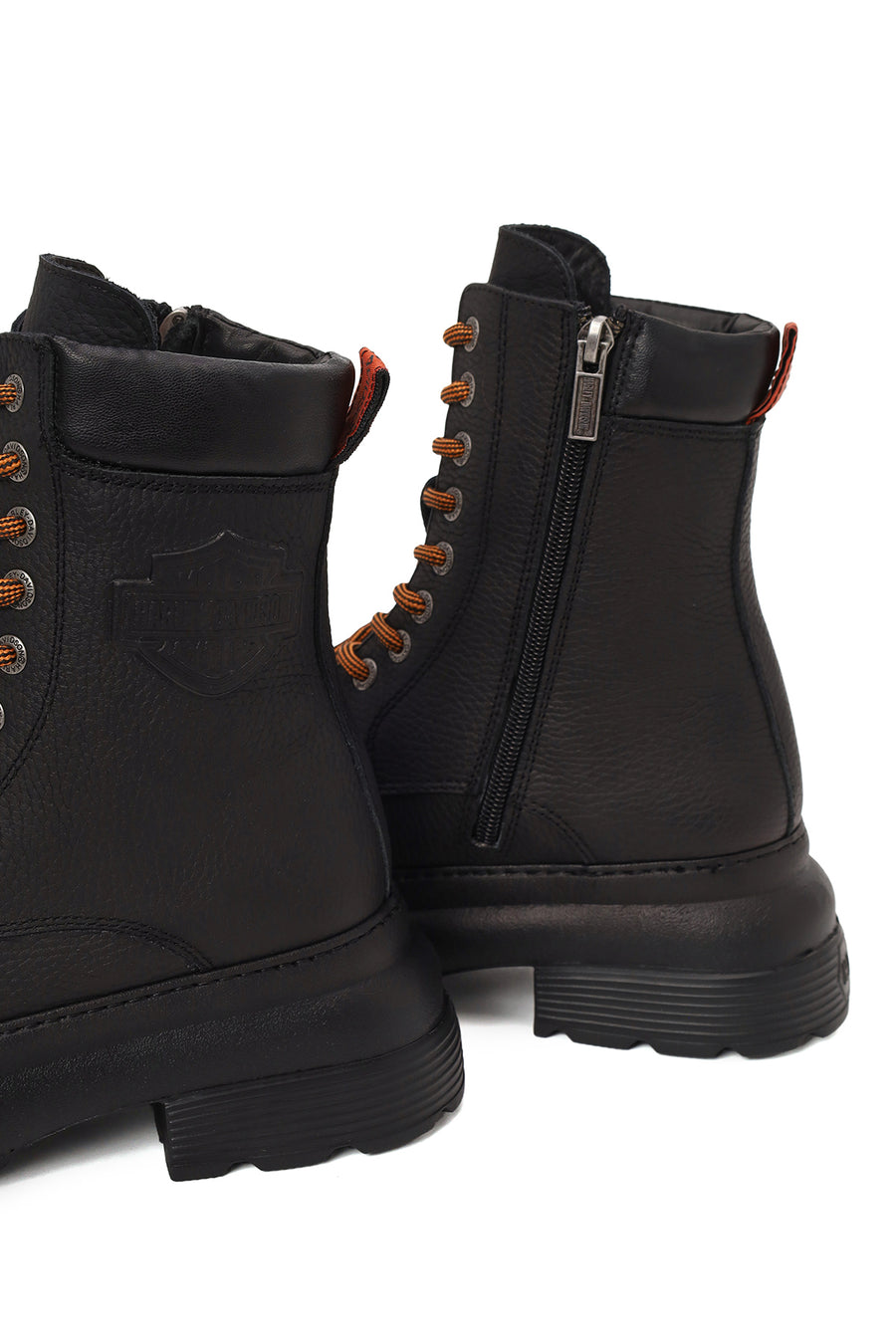 Harley Davidson Woman Black Lensors Zip Closure Thick-Soled Leather Combat Boots