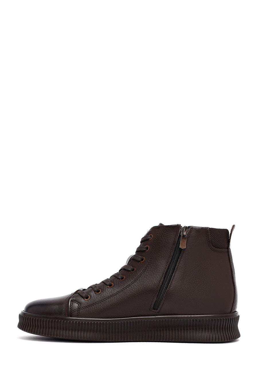 Male Brown Lace-Up Zip Closure Leather Sport Boots