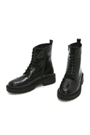 Women's Black Zippered Leather Boots | Derimod