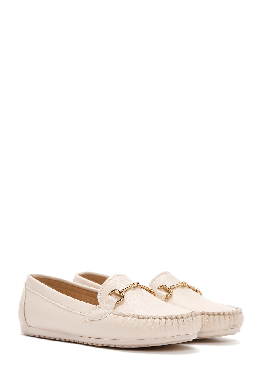 Women's Beige Buckle Detailed Loafer