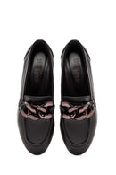 Women's Black Accessory Detailed Leather Masculine Loafer | Derimod
