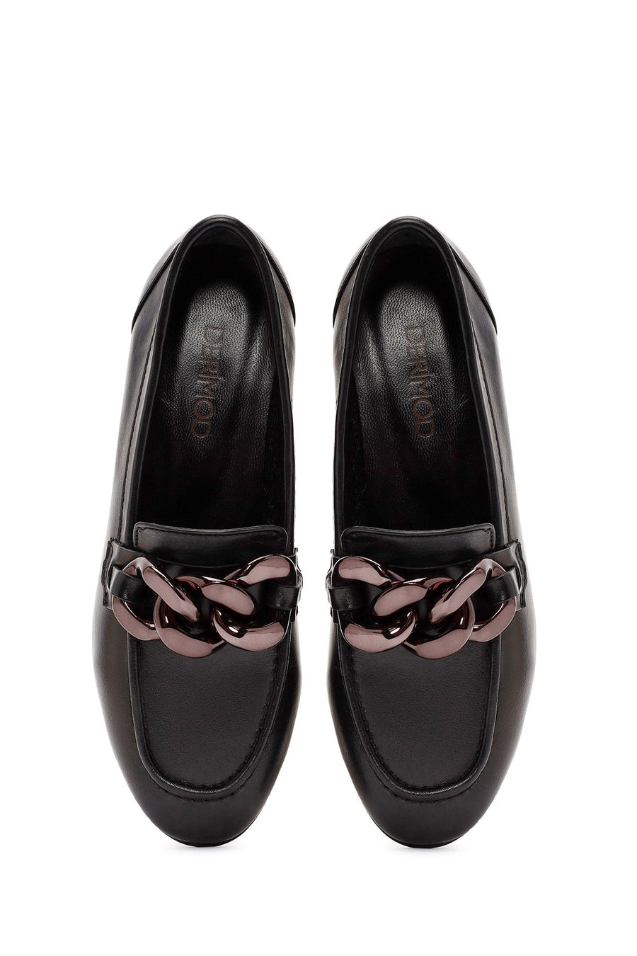 Women's Black Accessory Detailed Leather Masculine Loafer