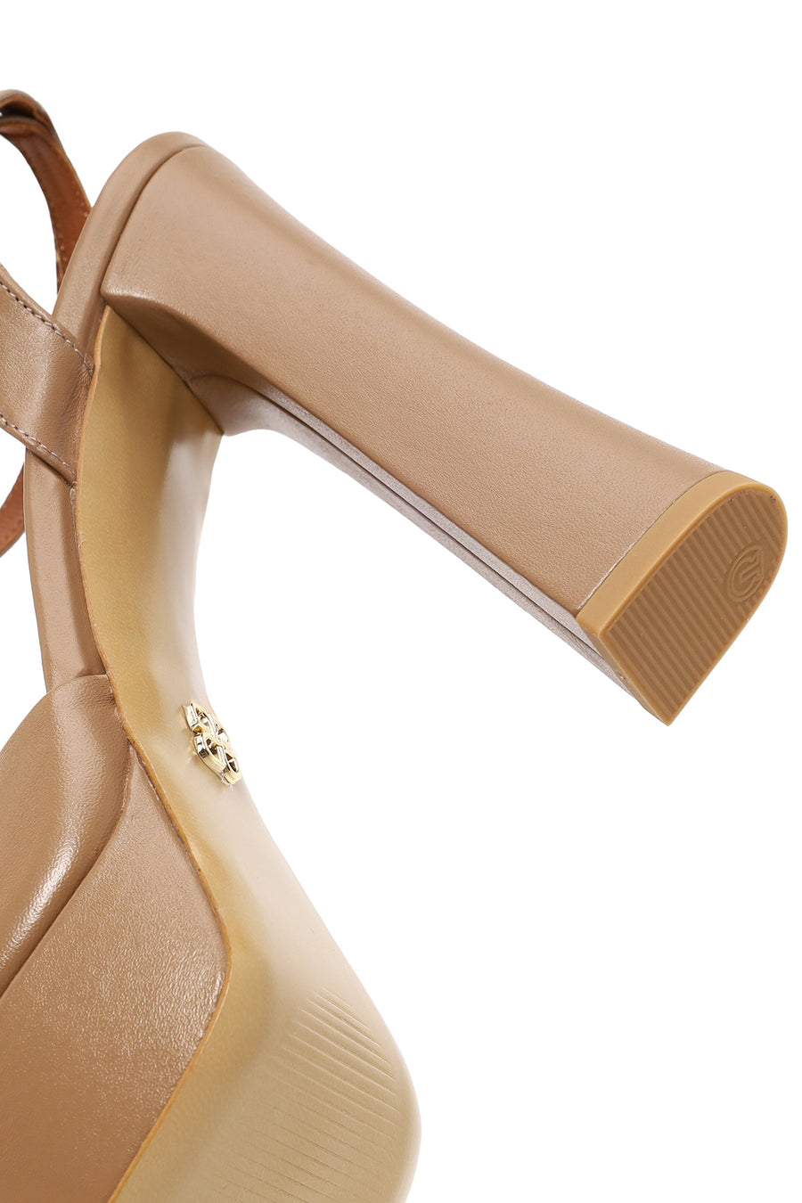 Woman Beige Ankle-Buckle High Thick-Heeled Platform Leather Sandal
