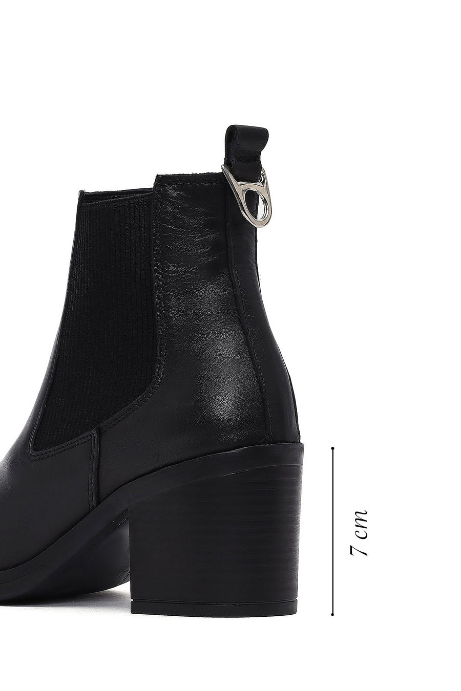 Woman Black Thick-Heeled Leather Cowboy Boots
