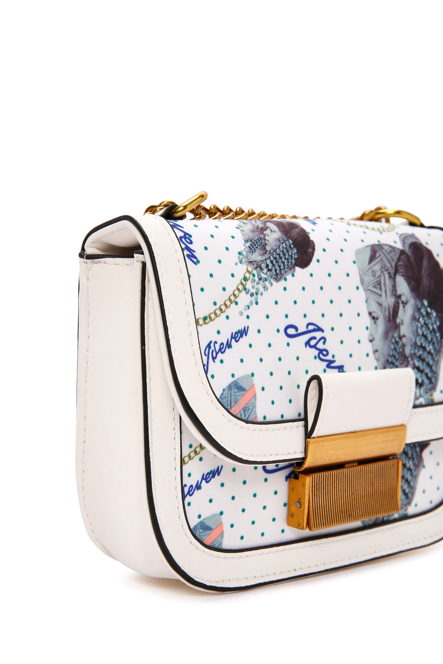 Women's White Long Strap Printed Crossbody Bag