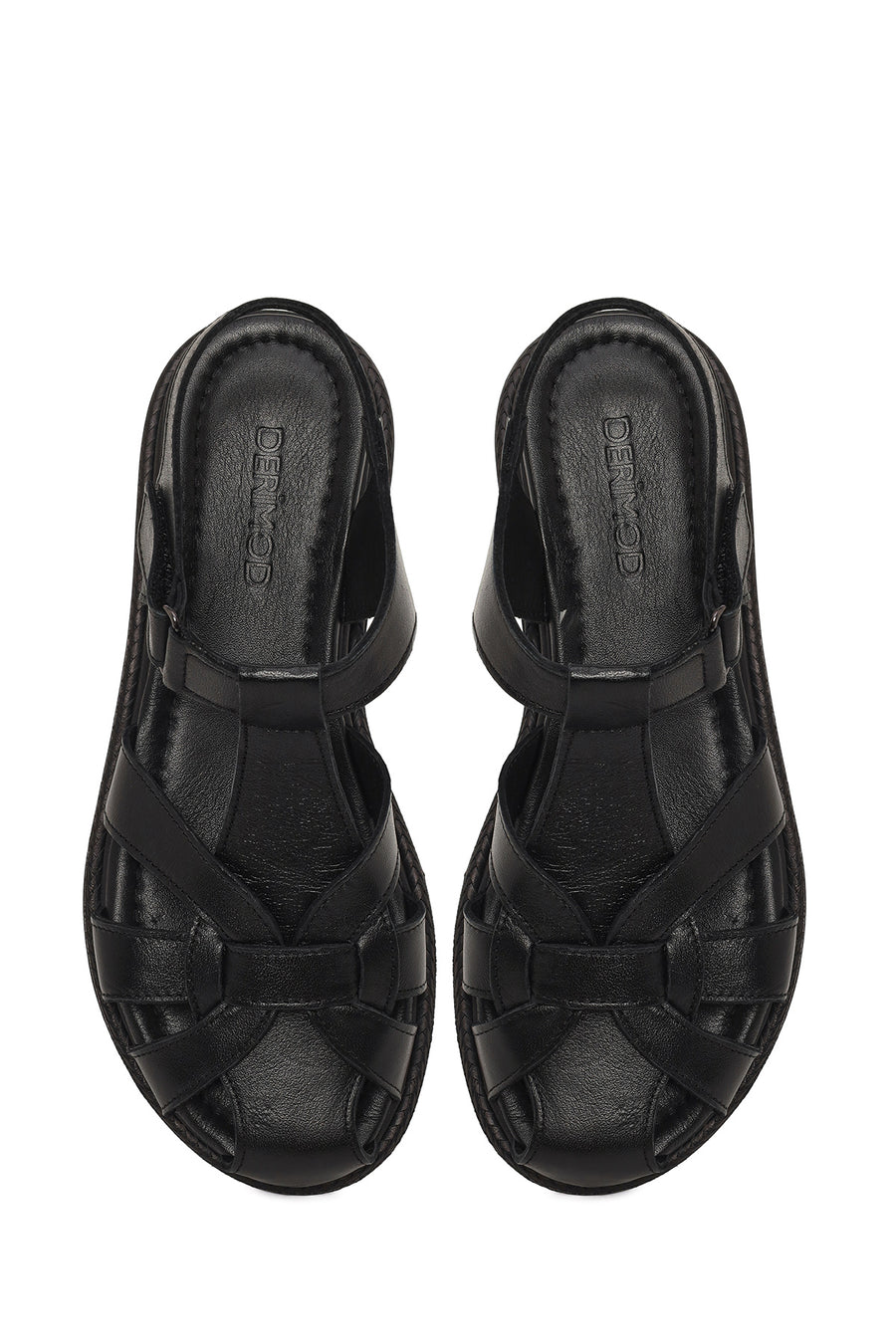 Women's Black Strappy Leather Sandals