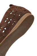 Women's Brown Patterned Suede Leather Ballet Flats | Derimod