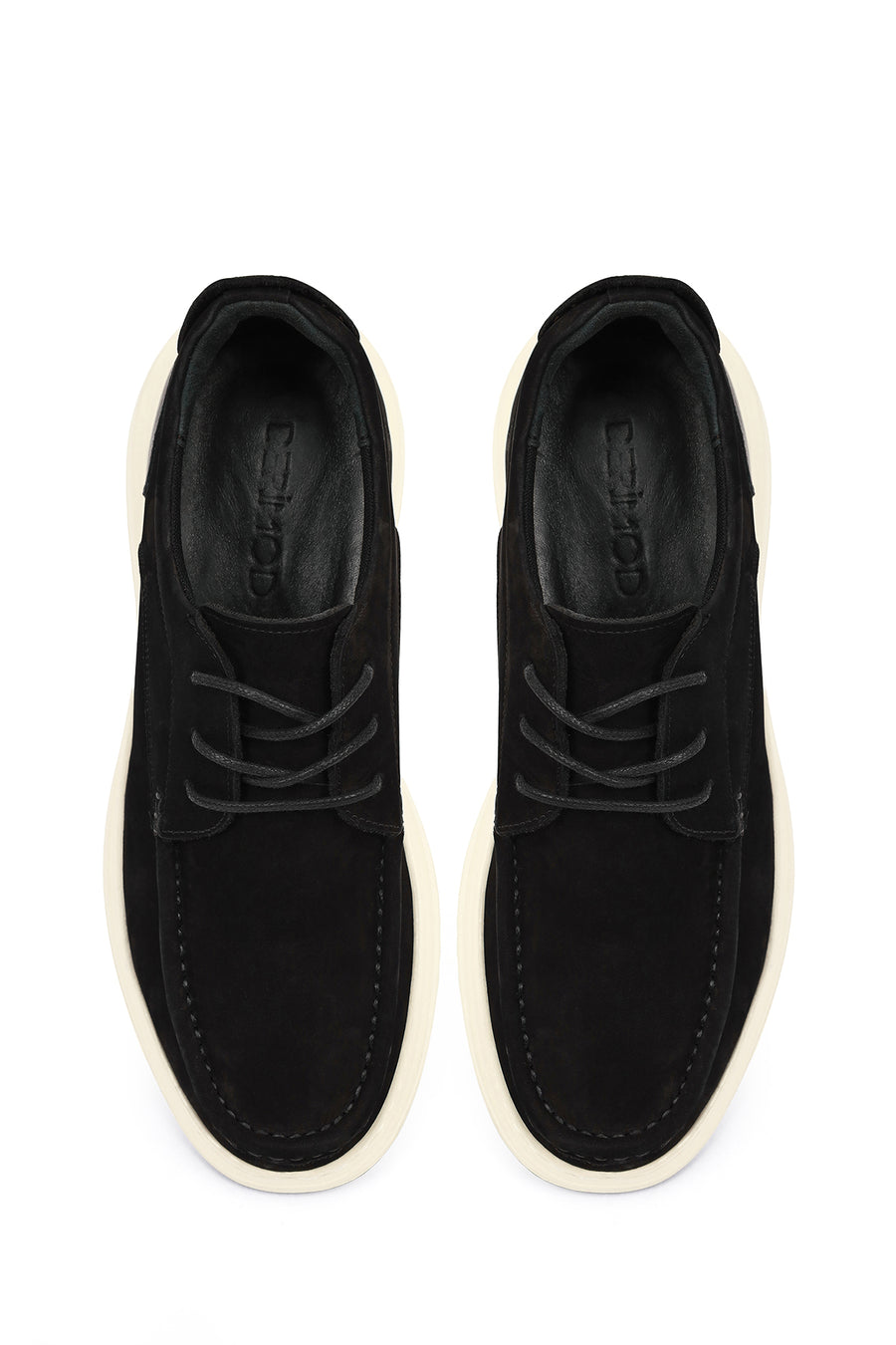 Men's Black Lace-Up Chunky Sole Nubuck Leather Casual Shoes
