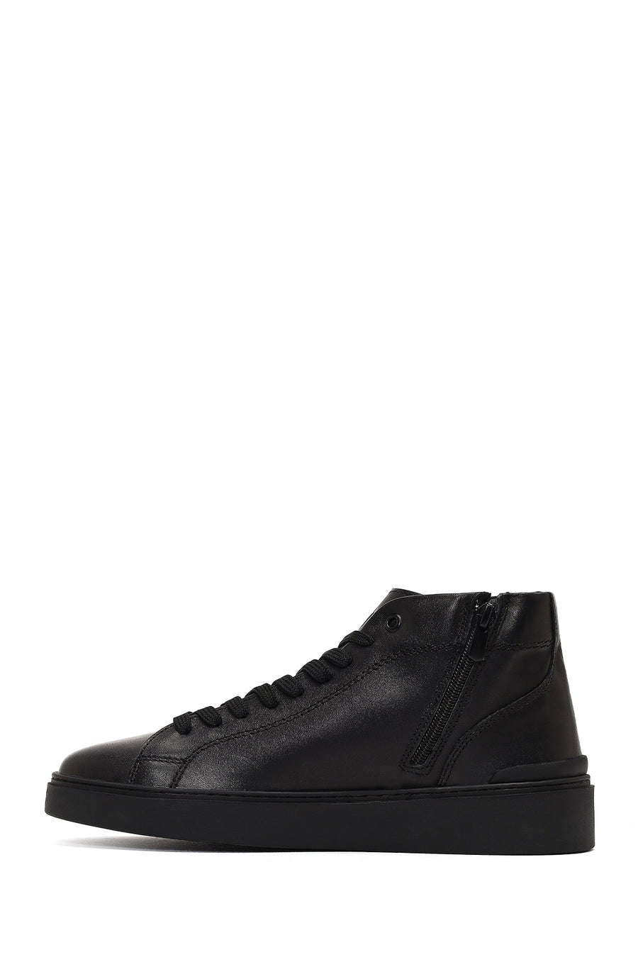 Men's Black Zippered Thick-Soled Leather Sports Boots