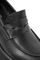 Women's Black Thick Heeled Leather Masculine Loafer | Derimod