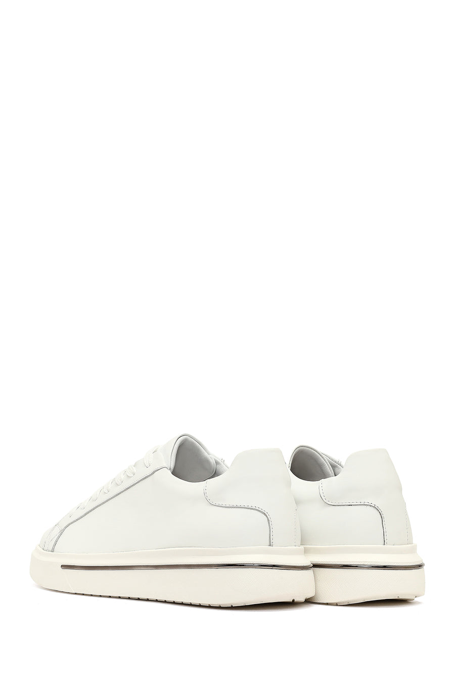 Men's White Lace-Up Thick-Soled Leather Sneaker