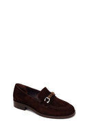 Woman Brown Buckled Suede Masculine Loafer | Derimod