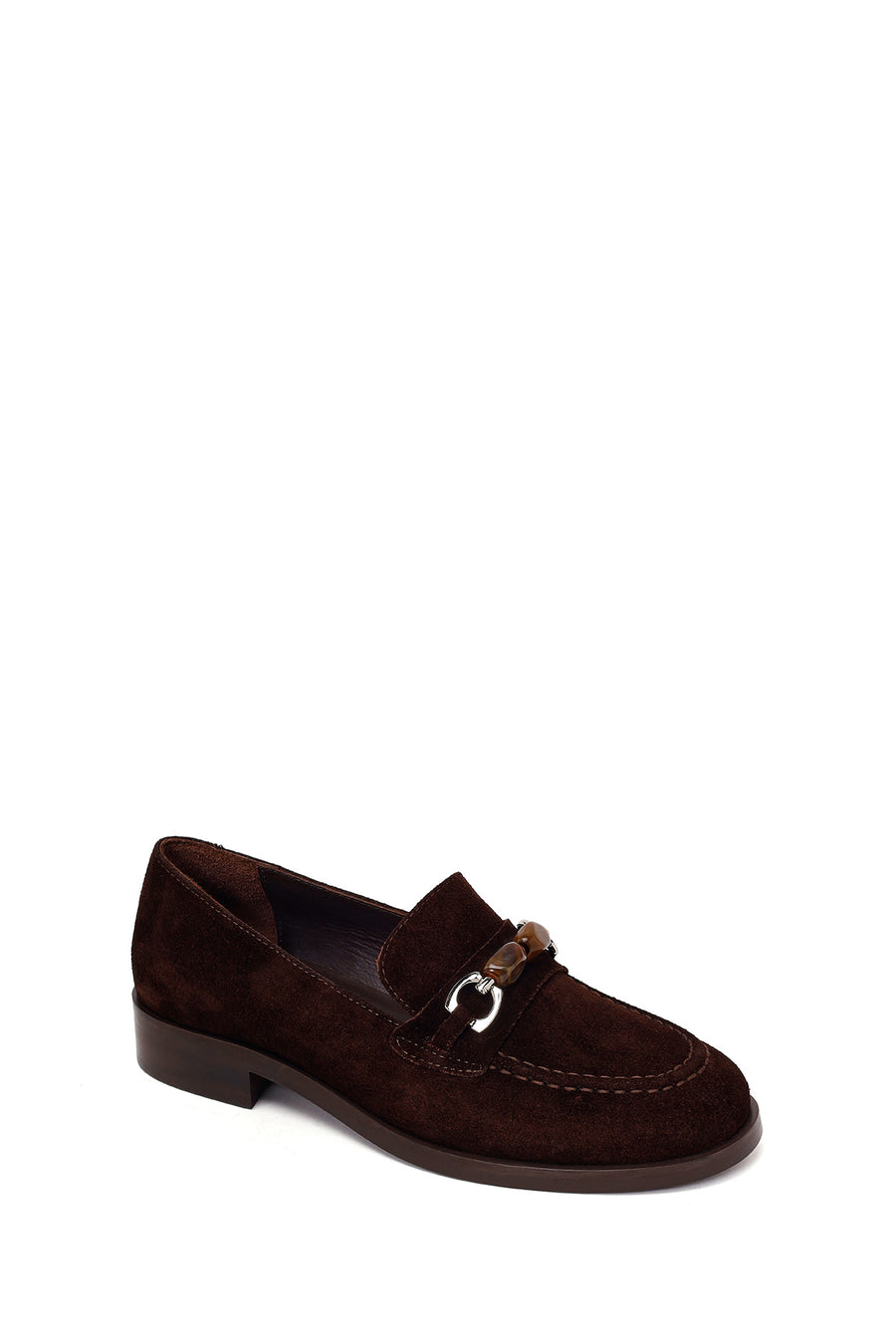 Woman Brown Buckled Suede Masculine Loafer