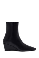 Woman Black Zip Closure Wedge-Heel Leather Boots | Derimod
