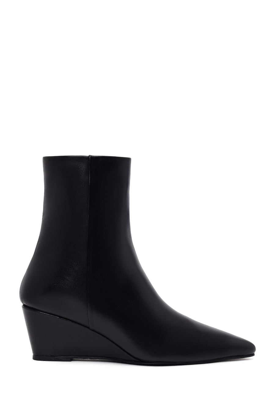 Woman Black Zip Closure Wedge-Heel Leather Boots AF190041DV | Derimod