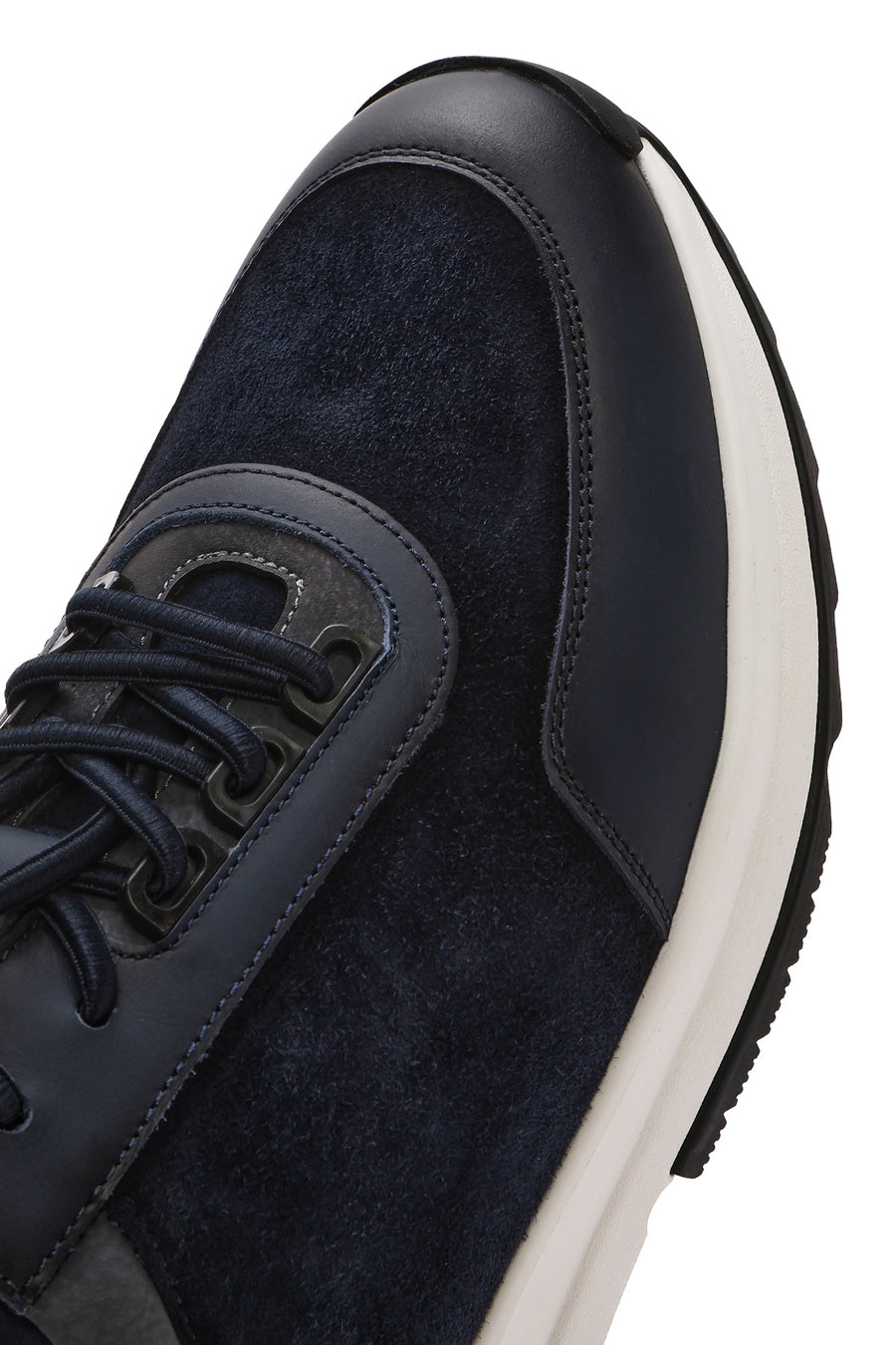Men's Navy Blue Thick Sole Lace-Up Suede Leather Sneakers