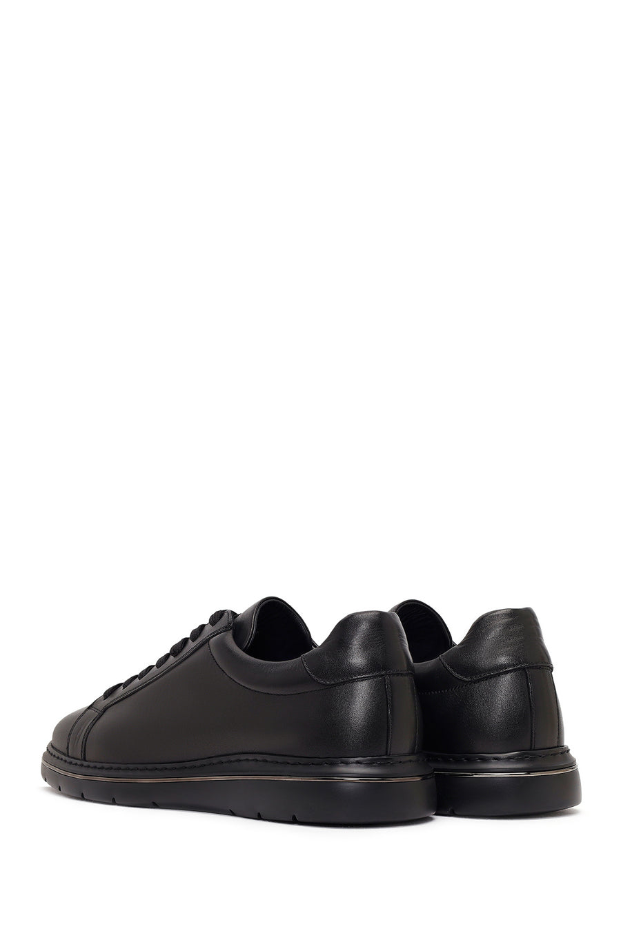 Erkek Siyah Bağcıklı Deri Sneaker