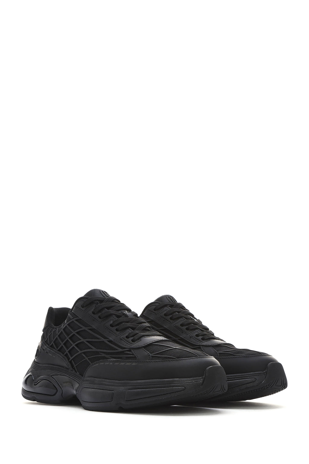 Erkek Siyah Bağcıklı Kalın Tabanlı Kumaş Sneaker