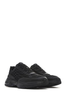 Men's Black Lace-Up Thick-Sole Fabric Sneakers | Derimod