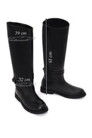 Woman Black Buckle-Detail Leather Boots | Derimod