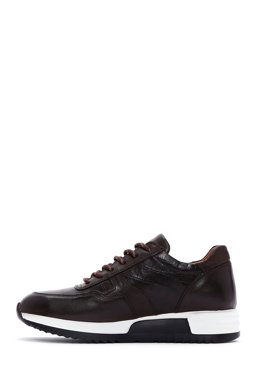 Erkek Kahverengi Bağcıklı Deri Casual Sneaker