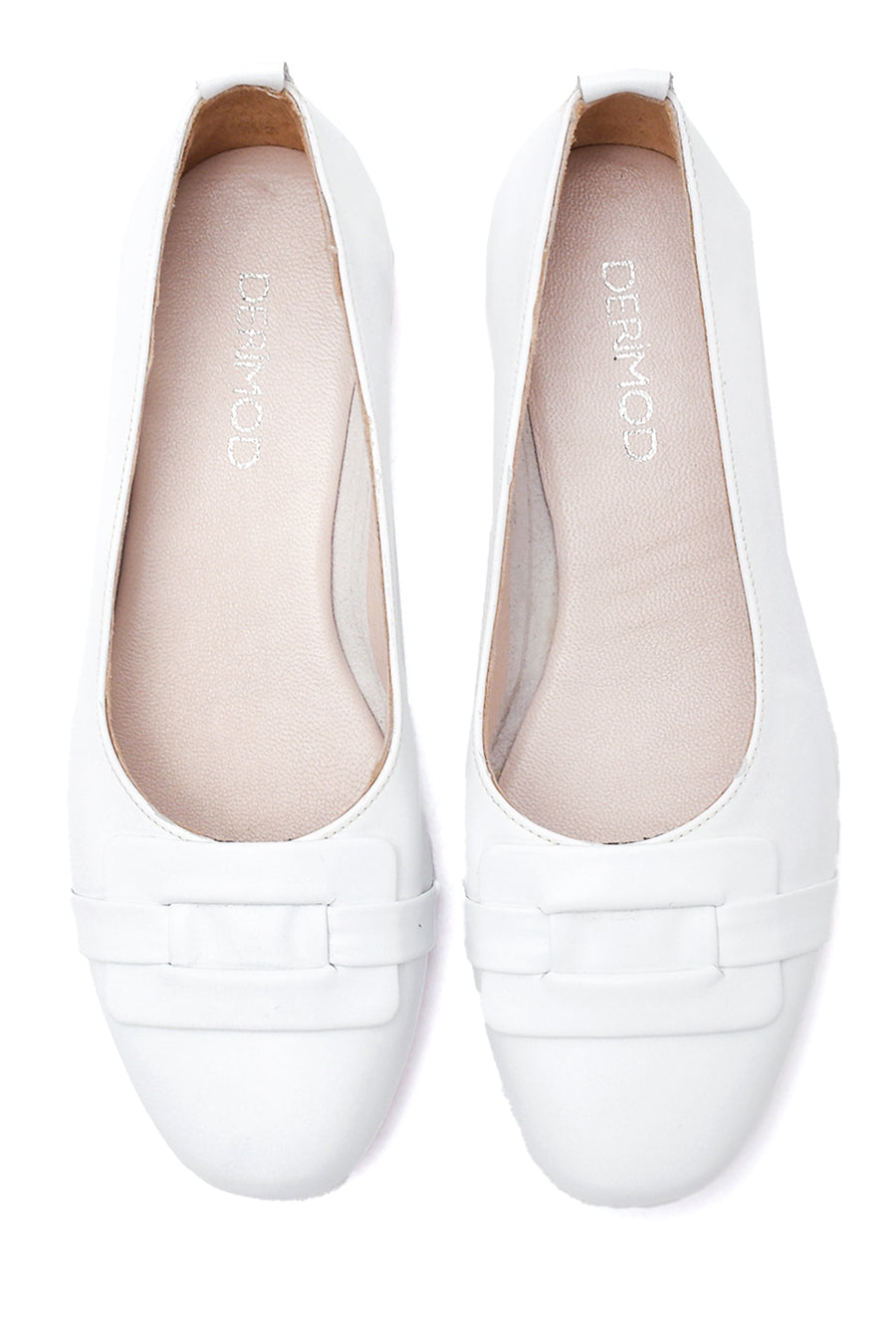 Women's White Leather Casual Ballerinas