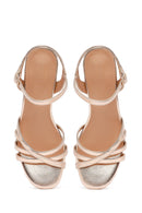 Women's Pink Metallic Chunky Heel Sandals with Ankle Buckle | Derimod
