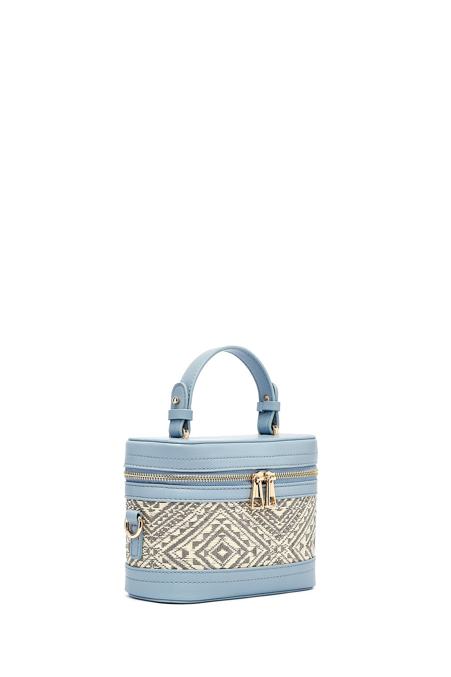 Women's Blue Long Strap Patterned Mini Box Crossbody Bag