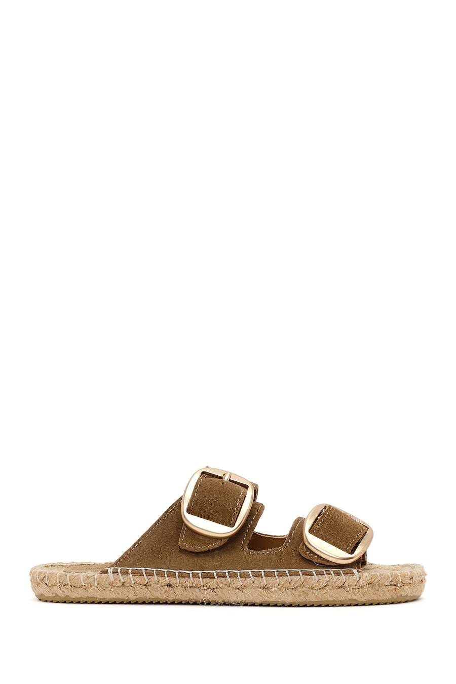 Women's Brown Buckled Suede Leather Espadrille Slippers 26SFD205310 | Derimod