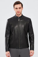 Jackson Men's Black Slim-Fit Sports Leather Coat | Derimod
