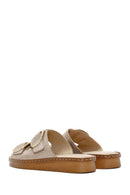 Women's Beige Buckle Suede Leather Comfort Slippers | Derimod