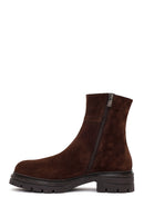Woman Brown Thick-Soled Zip Closure Suede Casual Boots | Derimod