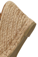 Woman Tan Ankle Buckled Wedge Heel Suede Espadrilles Sandal | Derimod